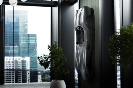 Ferrari Testa Rossa J Sculpture mounted on wall in highrise apartment